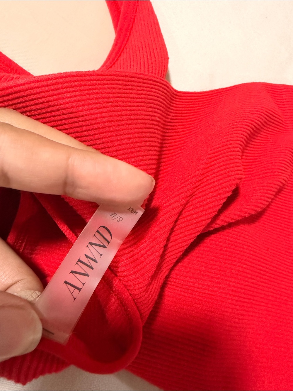 Red Ribbed Halter Tank Top - Picture 3 of 3